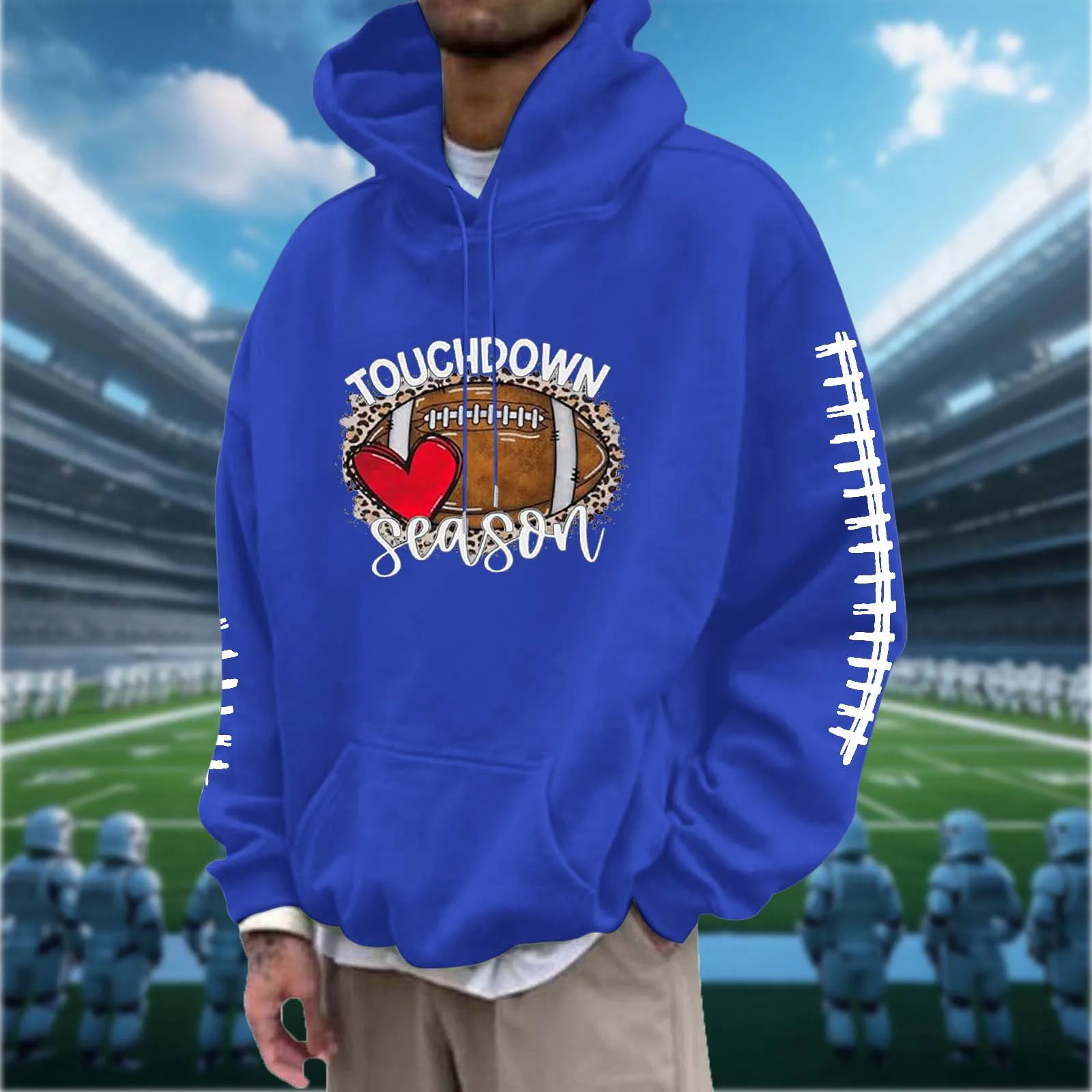 Hoodie e moletom extragrandes, American Vintage Jumper, Touchdown Senson futebol treino, Hoodie gráfico Y2k, tamanho grande, novo