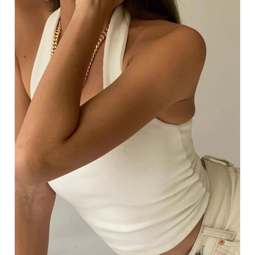 Pure Color Halter Strap Vest Women Polyester Sleeveless Top For Spring Summer Autumn Winter Daily Holiday Club Casual Clothing