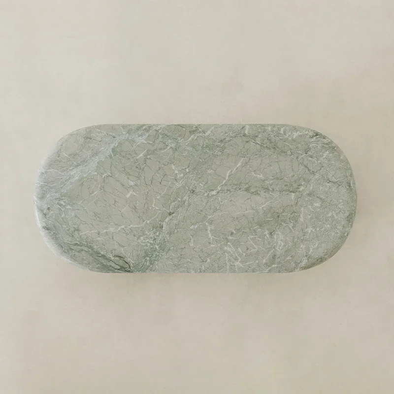 #Dream Home Nordic Modern Green Marble Coffee Table Elegant Oval Solid Stone Top Minimalist Low Profile Living Room Center Table