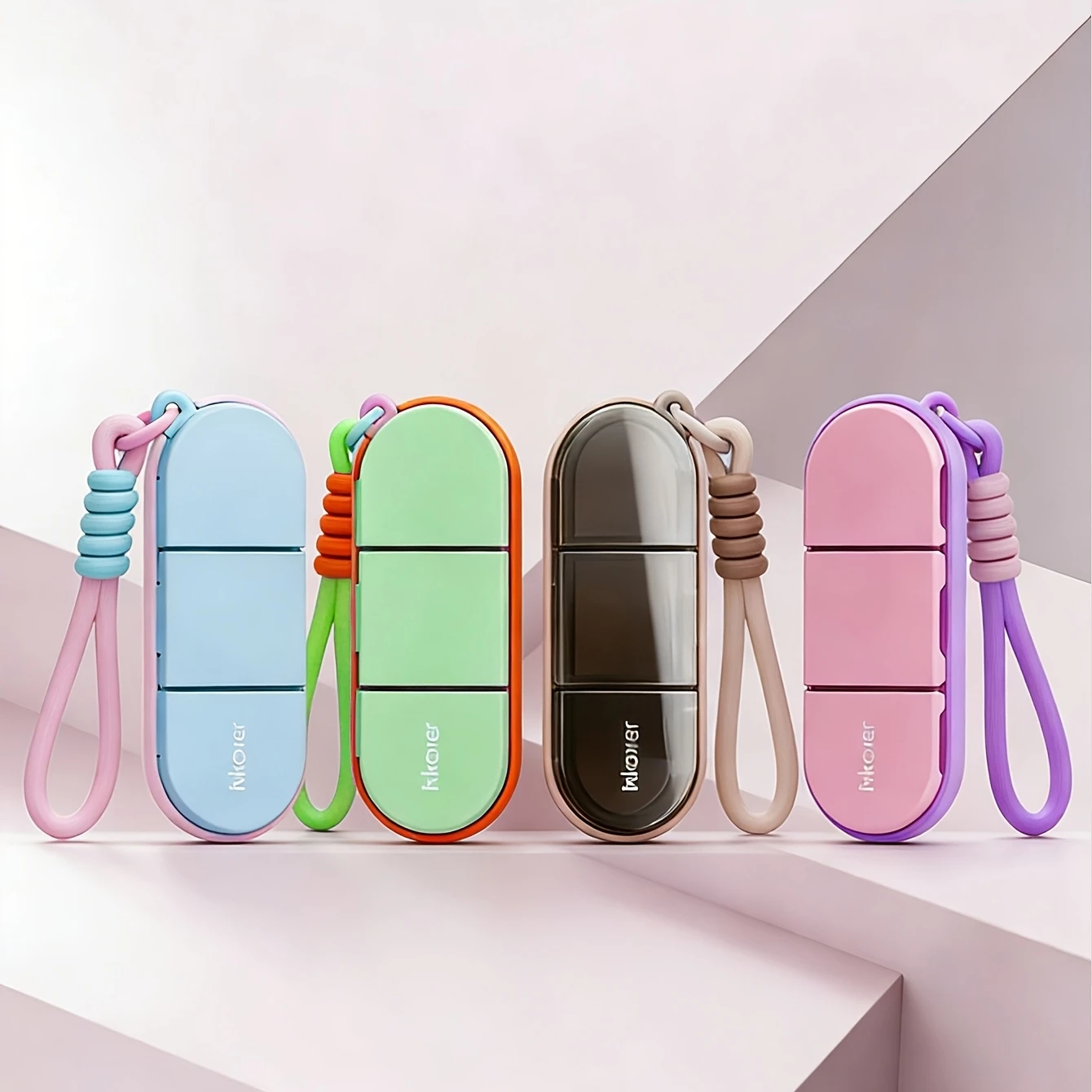 Portable Woven Hanging Rope Three Compartment Medicine Box, Silicone Sealed Waterproof and Moisture-Proof, Portable Vitamin Box