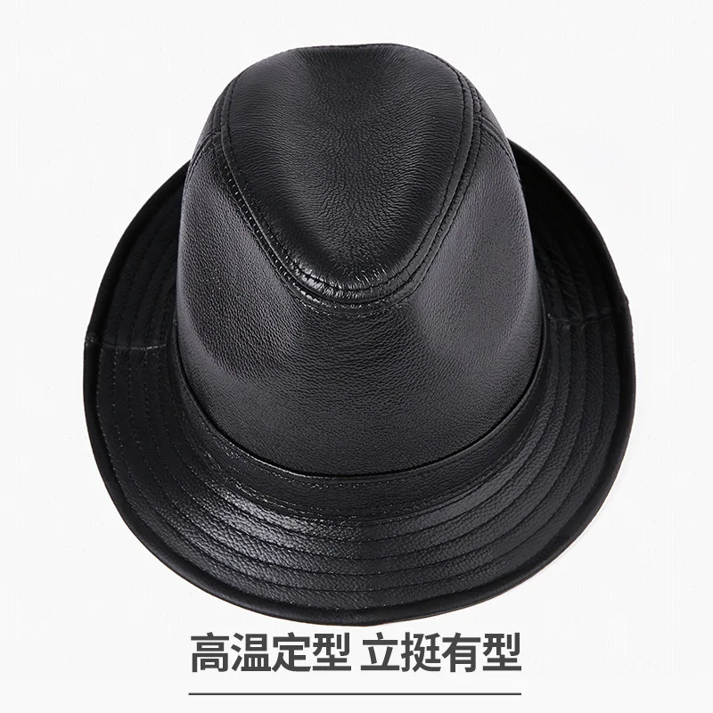 spring and autumn models first layer cowhide top jazz gentleman hat Korean version trendy leather casual hat