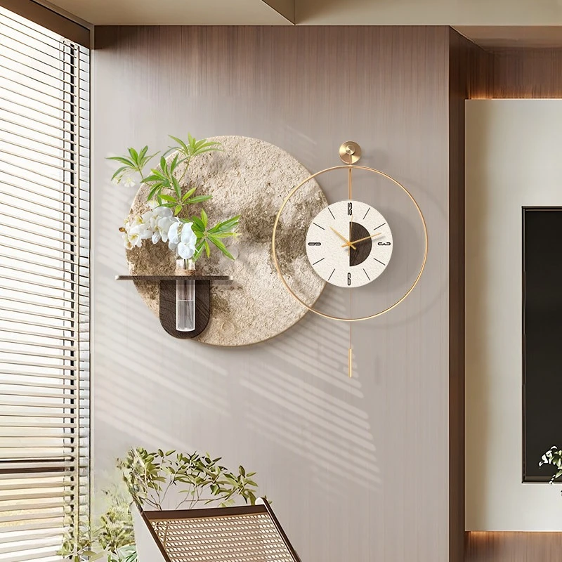 Restaurant Decorative Painting High-end Dining Table Background Wall Hanging Painting Green Plant Clock Combination Mural