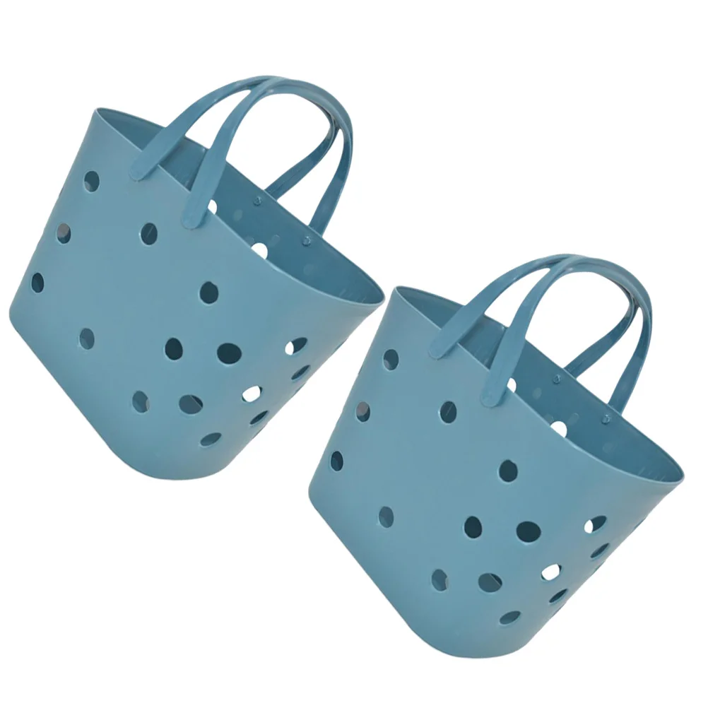 2Pcs Shower Storage Basket Hollow Desktop Organizer Space Saving Storage for Bathroom Kitchen Laundry Room Dark Blue