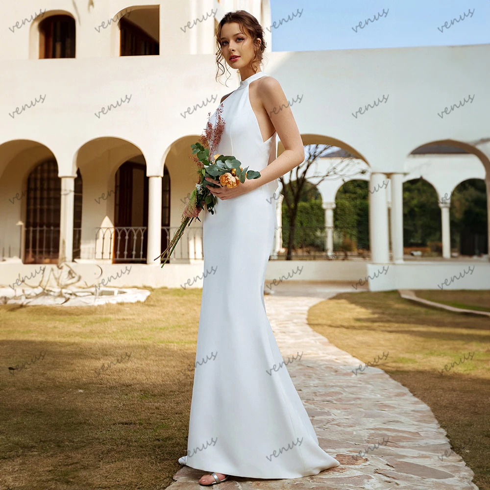 Elegante Brautkleider einfache Brautkleider Bogen dekorieren ärmellose rücken freie Roben für formelle Party glamouröse Vestidos de Novia