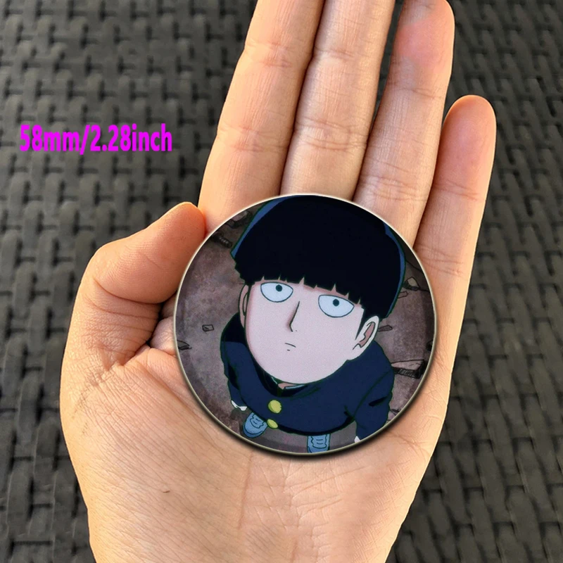 32/44/58MM Anime Cartoon Figures Kageyama Shigeo Brooch Badge Snap-in Button Pins on Backpack Jewelry Accessories Gifts