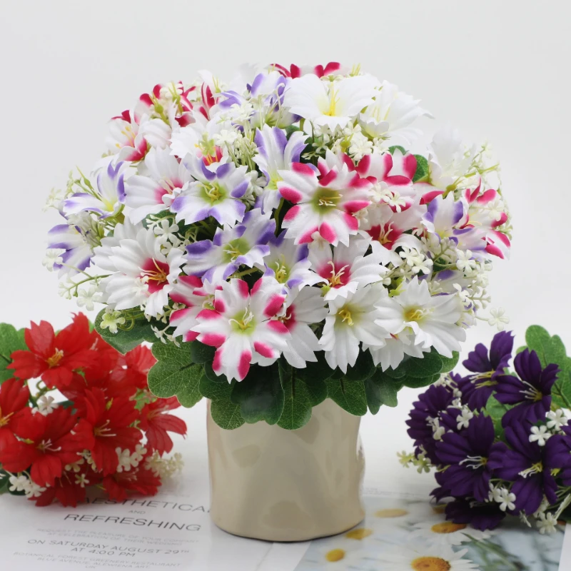12 Stück Künstliche Blumen Seiden-Morgenblumen Heimdekoration Kunstblumen Hochzeits-Simulation 5-Köpfiger Rosa Petunien-Strauß – Detail 4