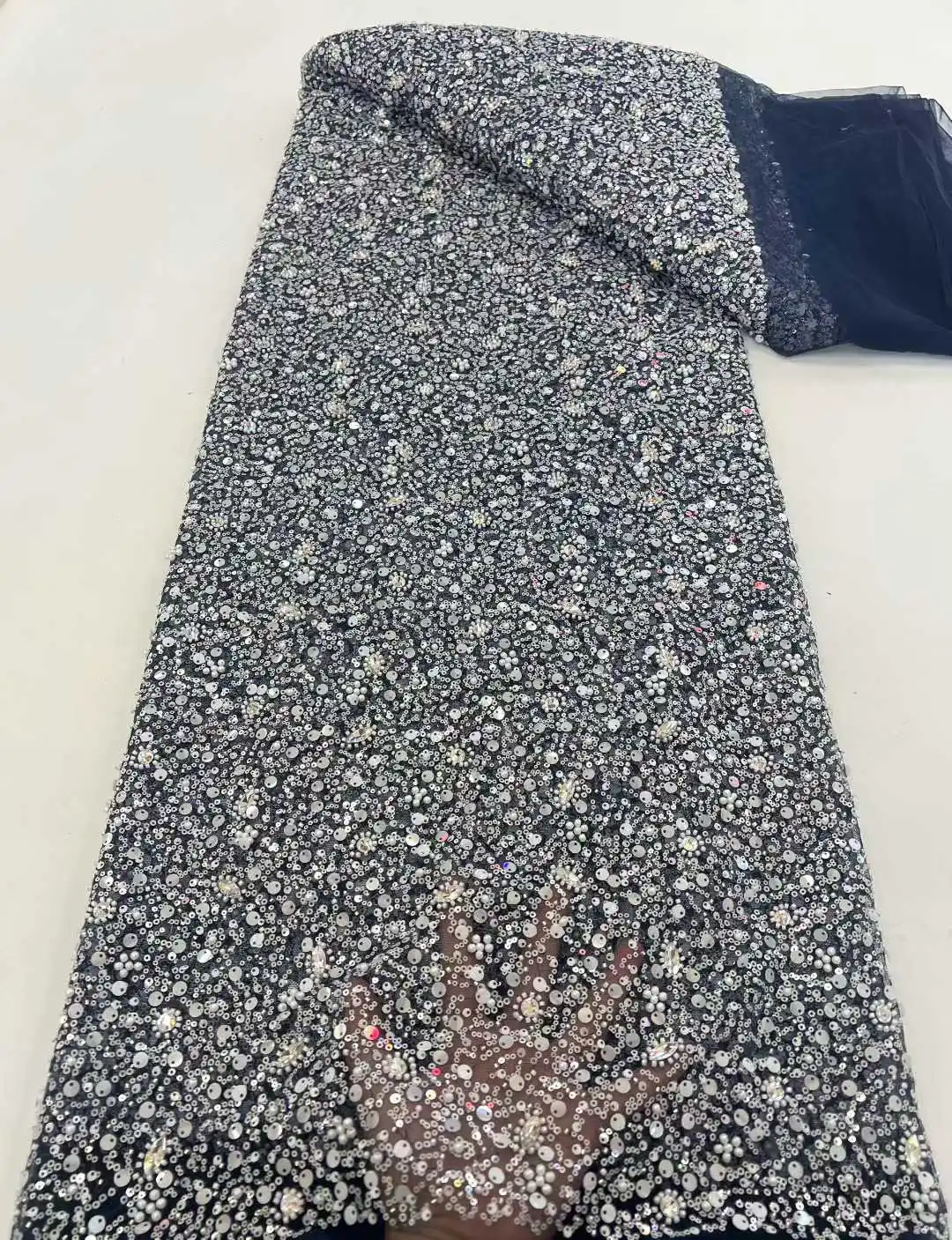 

Высококачественная роскошная ткань с пайетками и бисером, кружево из французского африканского тюля, новинка 2026 года, для женских свадебных платьев