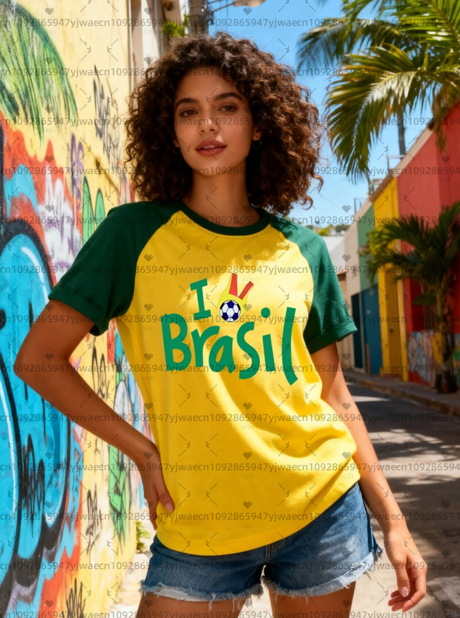 

Womens Short Sleeve I Love Brasil Print Short Sleeve Jersey T-Shirt Round Neck Tee Outdoor Sports Plus-Size Women's Clothing