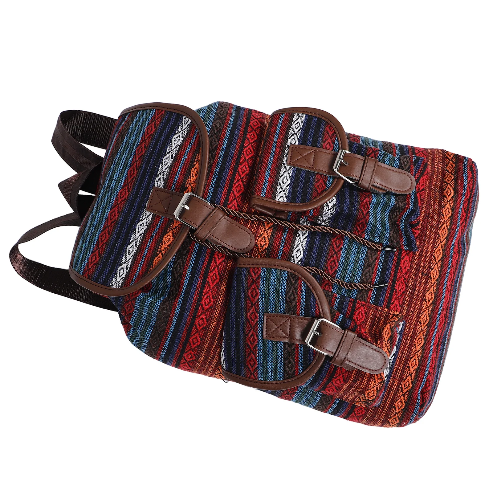 

Large Capacity Ethnic Plaid Backpack Drawstring Bucket Bag Vintage Boho Casual School Travel Fashion Canvas Purse