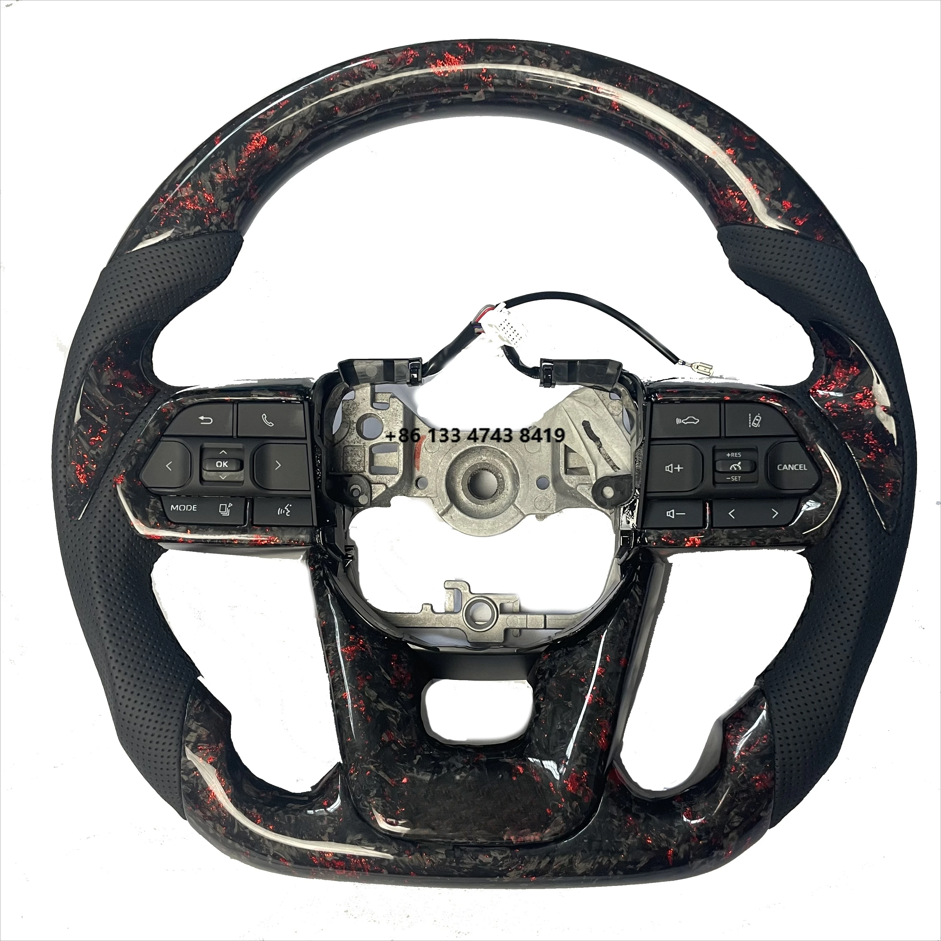 

GR Style Semi-Perforated Leather Carbon Fiber LED Sport Steering Wheel 3 Spokes Custom Color Custom Stitch Color