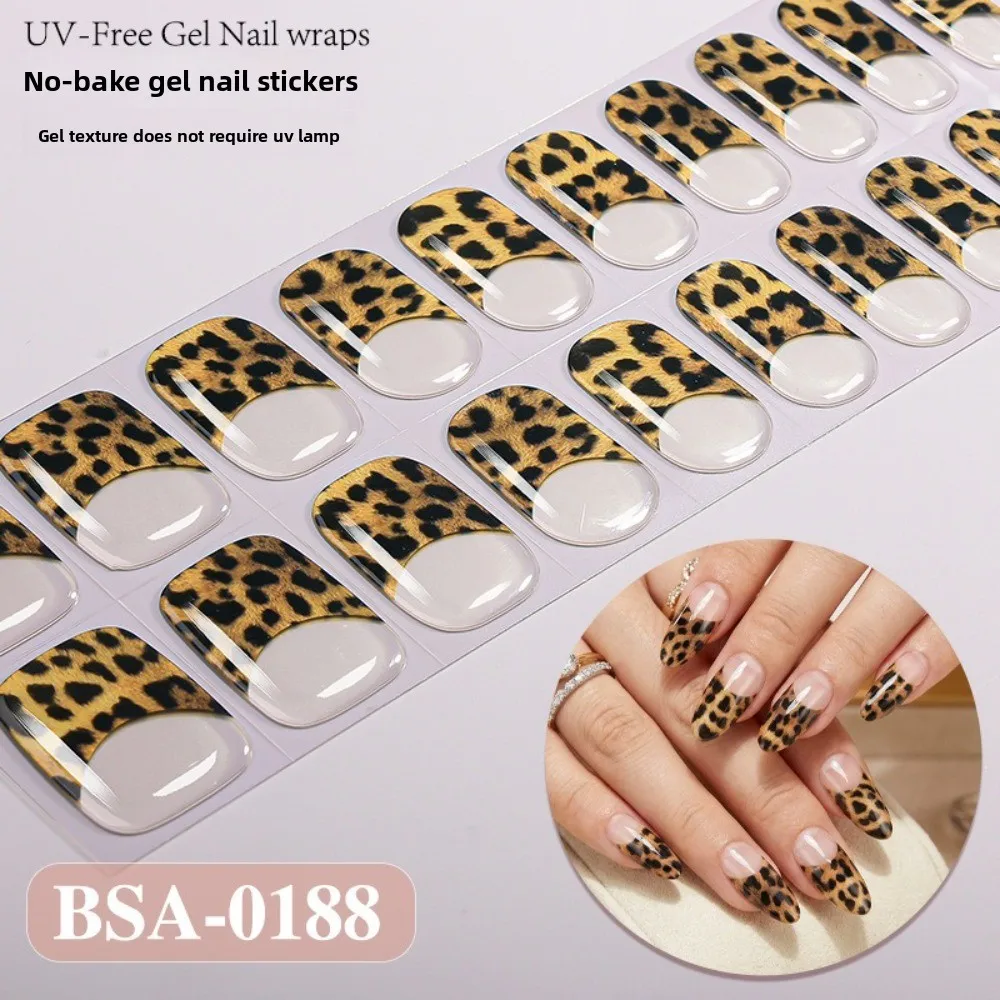 22Strips Semi-Cured Nail Wraps Semi Cured Full Cover UV Nail Sticker French White Edge Long Lasting Gel Nail Sticker Wraps 4