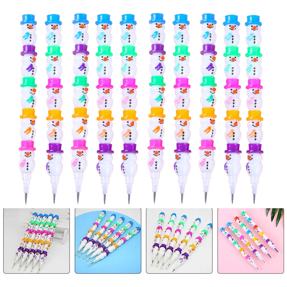 

20 Pcs Snowman Pencil Stacking Point Pencils School Supplies Plastic Shell Crayon Kid Student Automatic Office