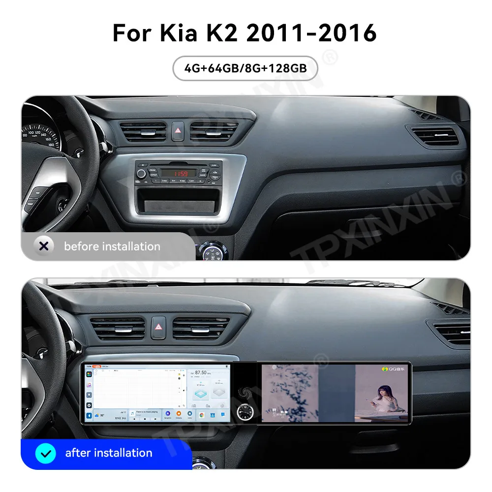 

12.3'' Двухэкранный автомобильный радиоприемник для KIA K2 2011-2016, мультимедийный видеоплеер, стереосистема, GPS-навигация, Carplay, головное устройство с поддержкой 5G Wi-Fi