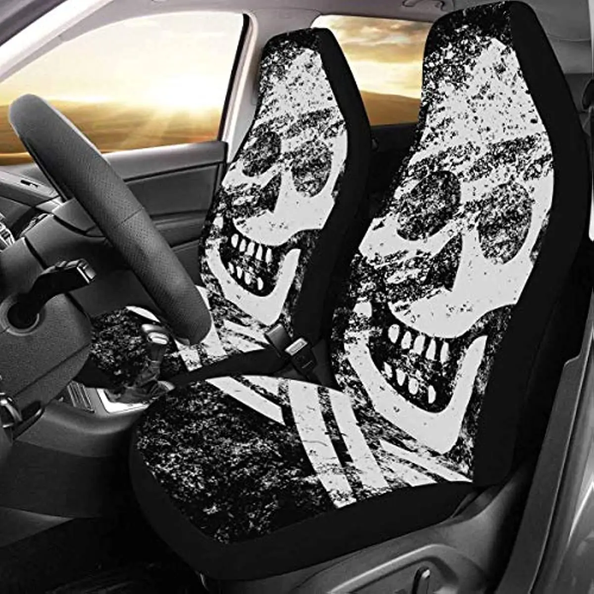 Custom Skull Astronaut Car Seat Covers for Front of 2,Vehicle Seat Protector Car Pet Mat Fit Most Car,Truck,SUV,Van