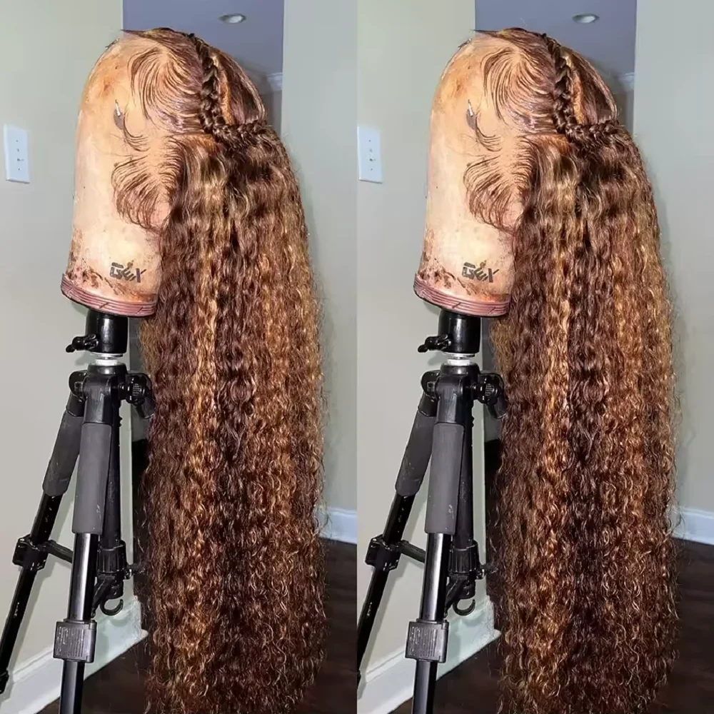 

Медовый блондин Глубокая волна Парик фронта шнурка 13x4 Ombre Вьющийся парик фронта шнурка 180% Плотность HD Прозрачные бесклеевые парики Предварительно выщипанные 20 дюймов