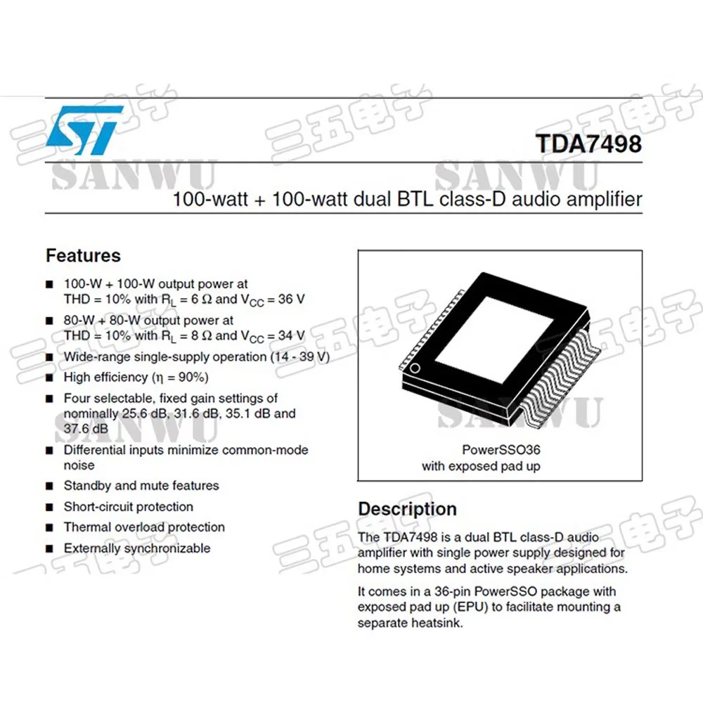 High-Power TDA7498 Digital Amplifier Board 2X100W Computer Amplifier Dual-Channel Stereo