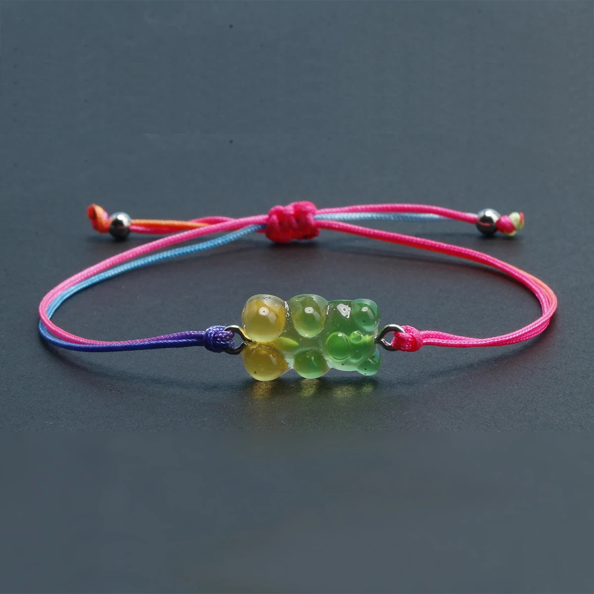 Zinc Alloy Multicolor Gummy Bear Charm Bracelet Women Girl 2022 New Fashion Rainbow String Handmade Adjustable Chic Jewelry Gift