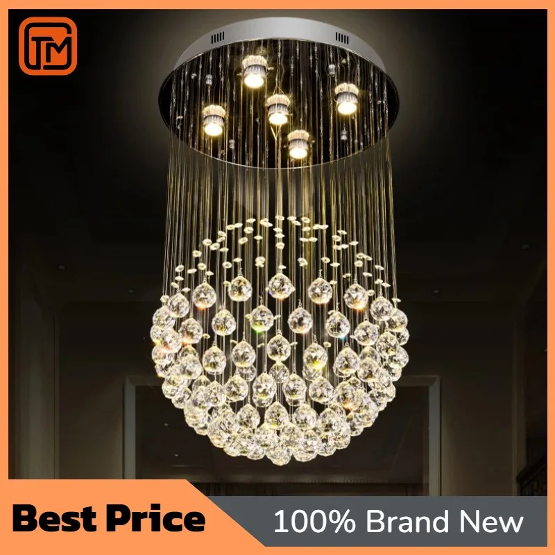 【Hot Sale】Customized Modern LED Crystal Chandelier For Luxury Villas Large Lobby Ceiling Lamp With Adjustable Height