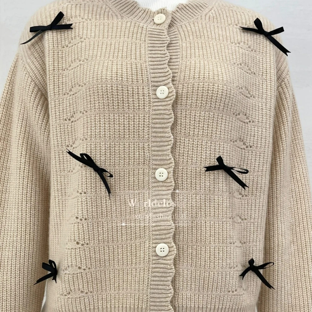 عالية الجودة دقيق الشوفان الكاكي كم طويل القوس الدانتيل سترة بلايز 2025 جديد