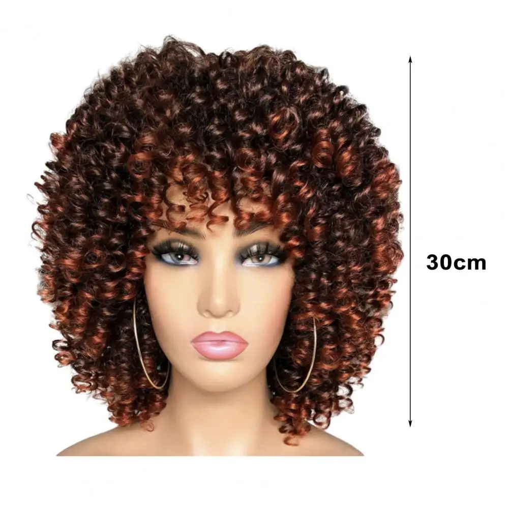 Perruque Bouclée de Style Africain pour Femme, Courte, Crépue avec Frange, Haute Température, InjHair, Couleur Moelleuse, Produit d'Équipement de Sauna, 30cm