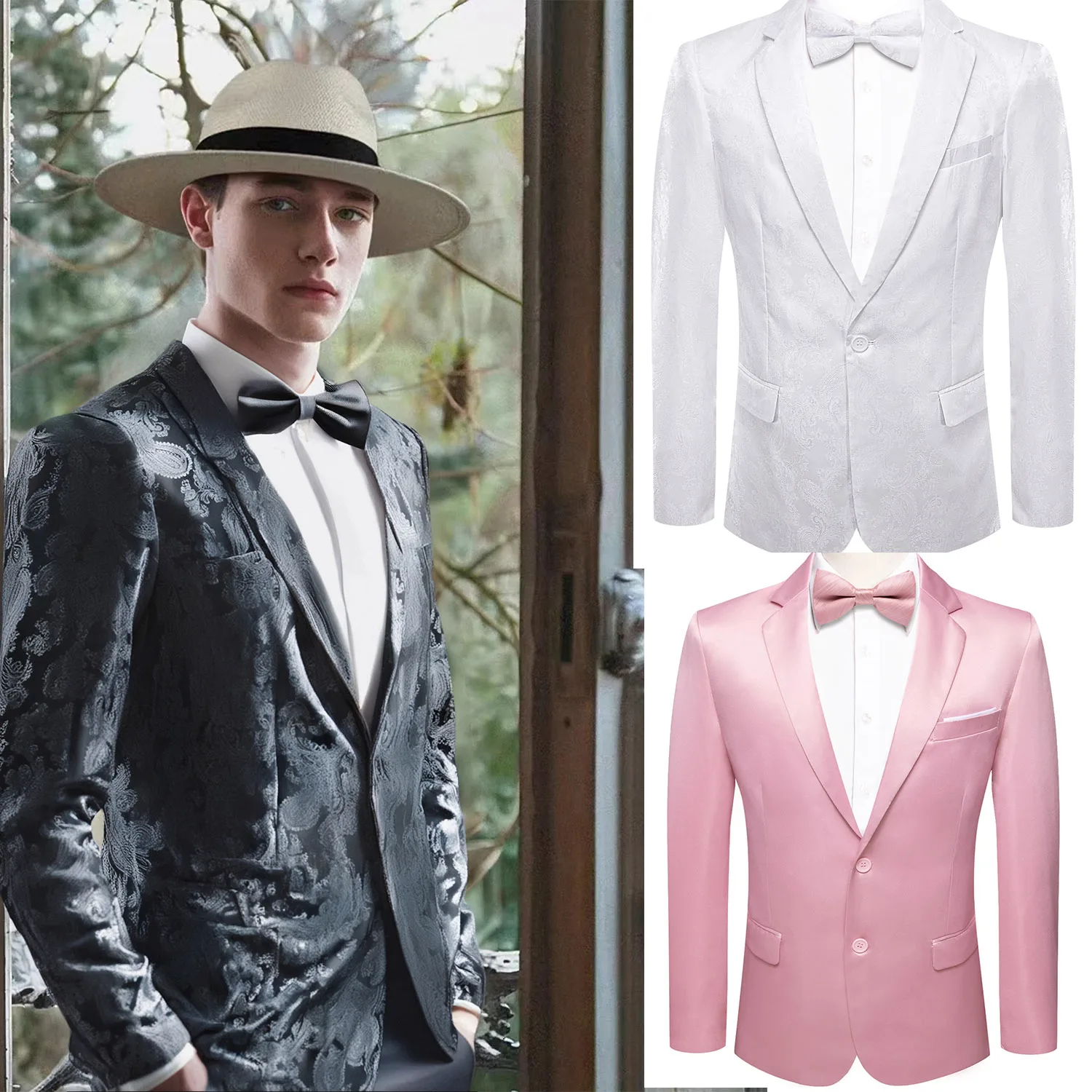 

Men's Paisley Jacquard Tuxedo Jacket with Black Shawl Lapel, Slim Fit Single Breasted Blazer for Wedding Prom Party