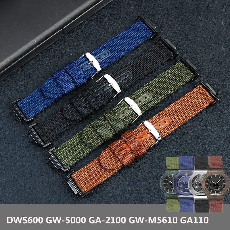 Modified Breathable Nylon Watch Band For CASIO GA110 GA-2100 DW5600 GW-5000 GW-5035 GW-M5610 Men Wristband Green Accessories