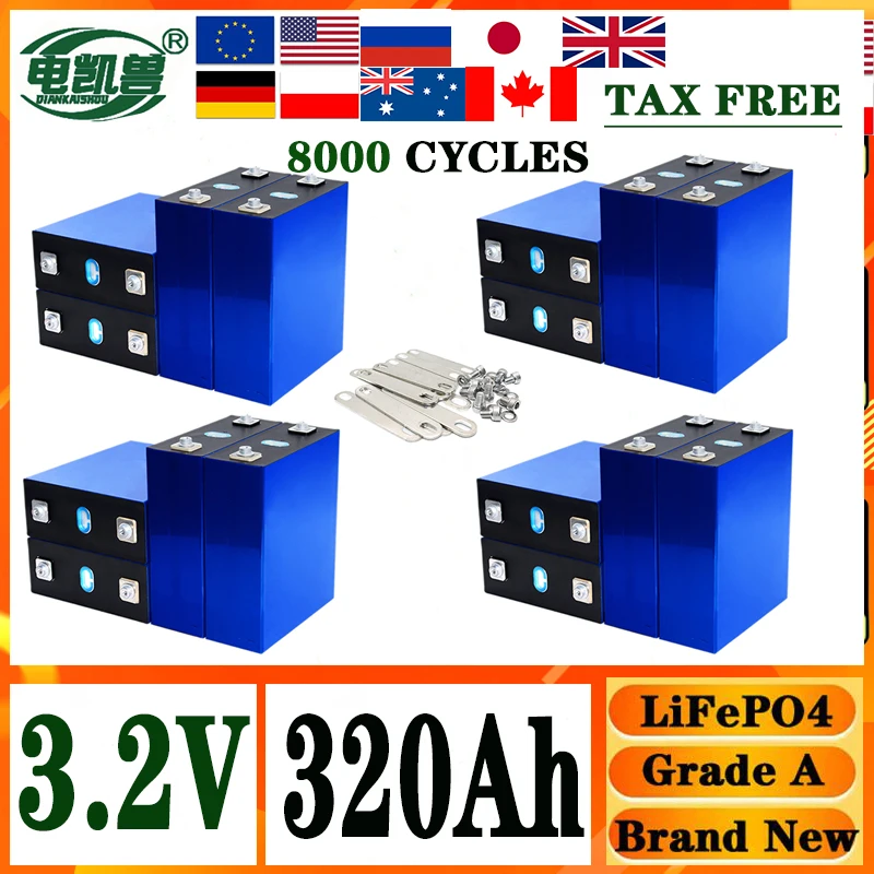 

DIANKAISHOU 320Ah 8000 cycle LiFePO4 3.2V rechargeable battery DIY 12V 24V 48V caravan marine solar energy system no tax