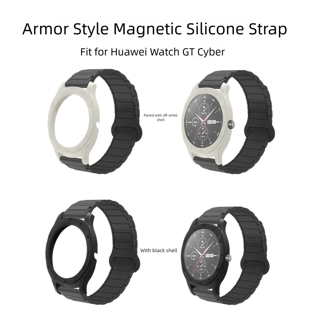 Pulsera magnética de 22mm para Huawei Watch GT Cyber Armor estilo hebilla estable correa de reloj de silicona suave de liberación rápida hombres mujeres