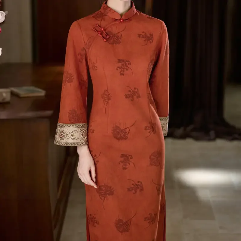 

Платье ханьфу с расклешенными рукавами Lautumn Ong Vestidos, улучшенное новое платье в китайском стиле, женское элегантное платье Ципао, замшевое платье с принтом Chesongam