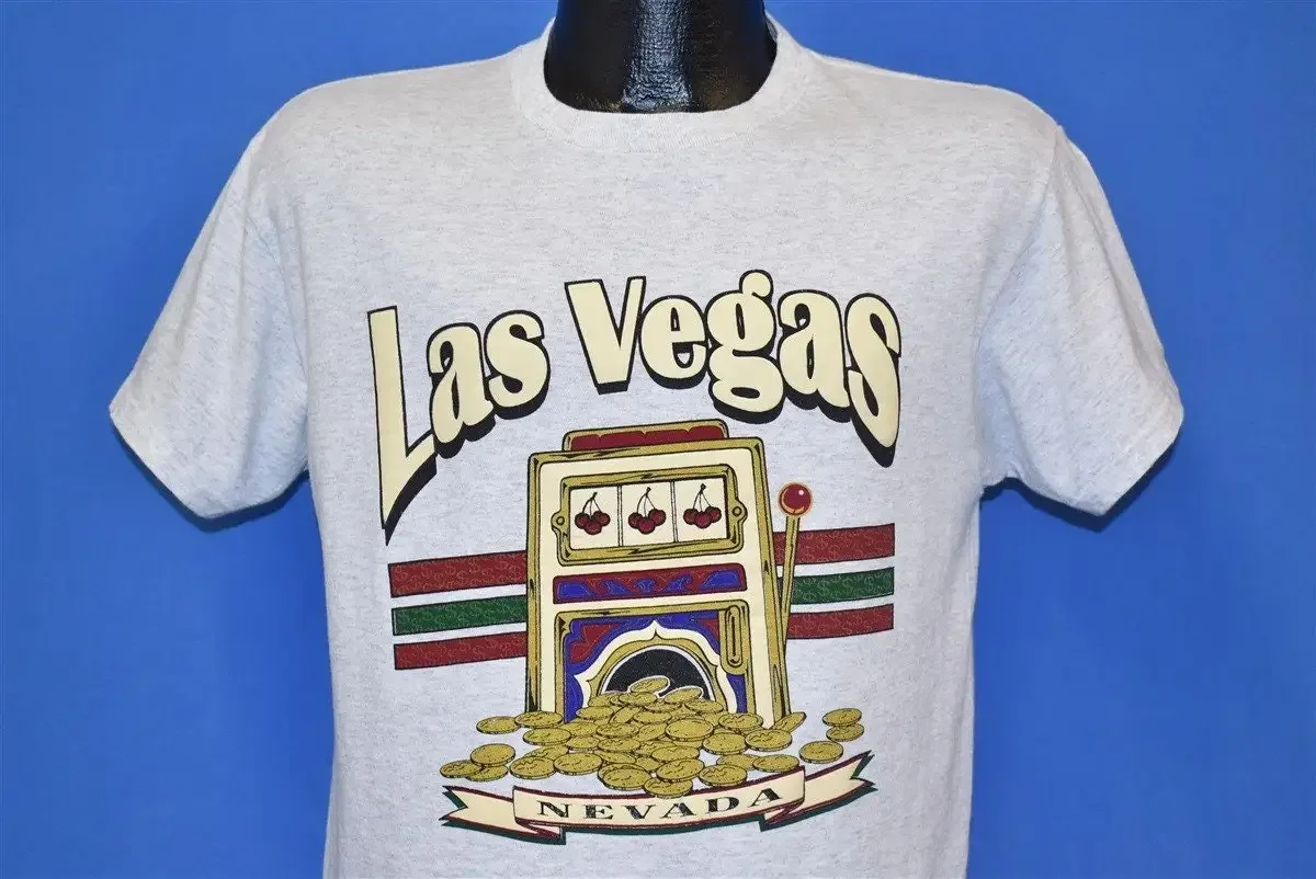 90s Las Vegas Nevada Slot Machine Jackpot Casino Gray T Shirt Medium