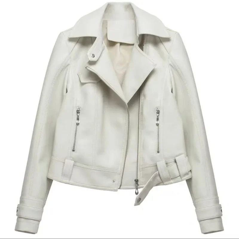 Jaqueta de couro da motocicleta feminina moda nova 2025 primavera outono casaco superior fino versátil couro do plutônio outerwear casaco feminino