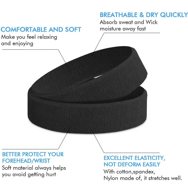 3pcs Sweatproof Sports Headbands for Men and Women - Moisture-wicking Sweatband for Tennis, Basketball, Running, Gym, Workout image 2