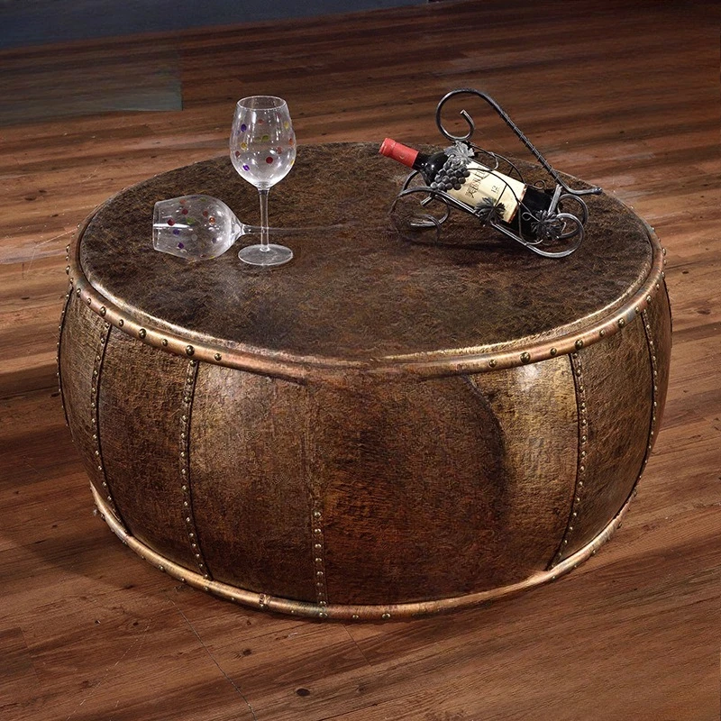 

Coffee table industrial style furniture leather art round coffee table coffee shop