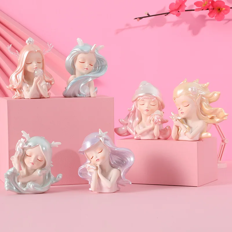Harz Ozean Prinzessin Ornamente Meerjungfrau Geschenke für Mädchen Wohnzimmer Desktop Dekor Mittelmeer Home Craft Sammlerstück Handwerk