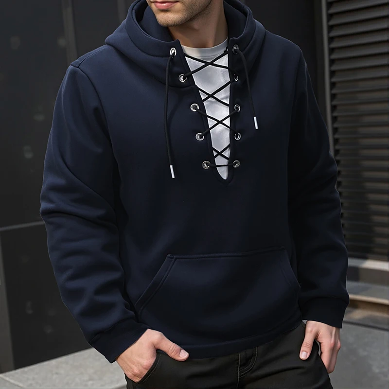 Men's Hooded Hoodies Solid Vintage Drawstring Casual Hoodie Autumn Winter Male Sports Streetwear Solid Pull On Sweatshirts Man