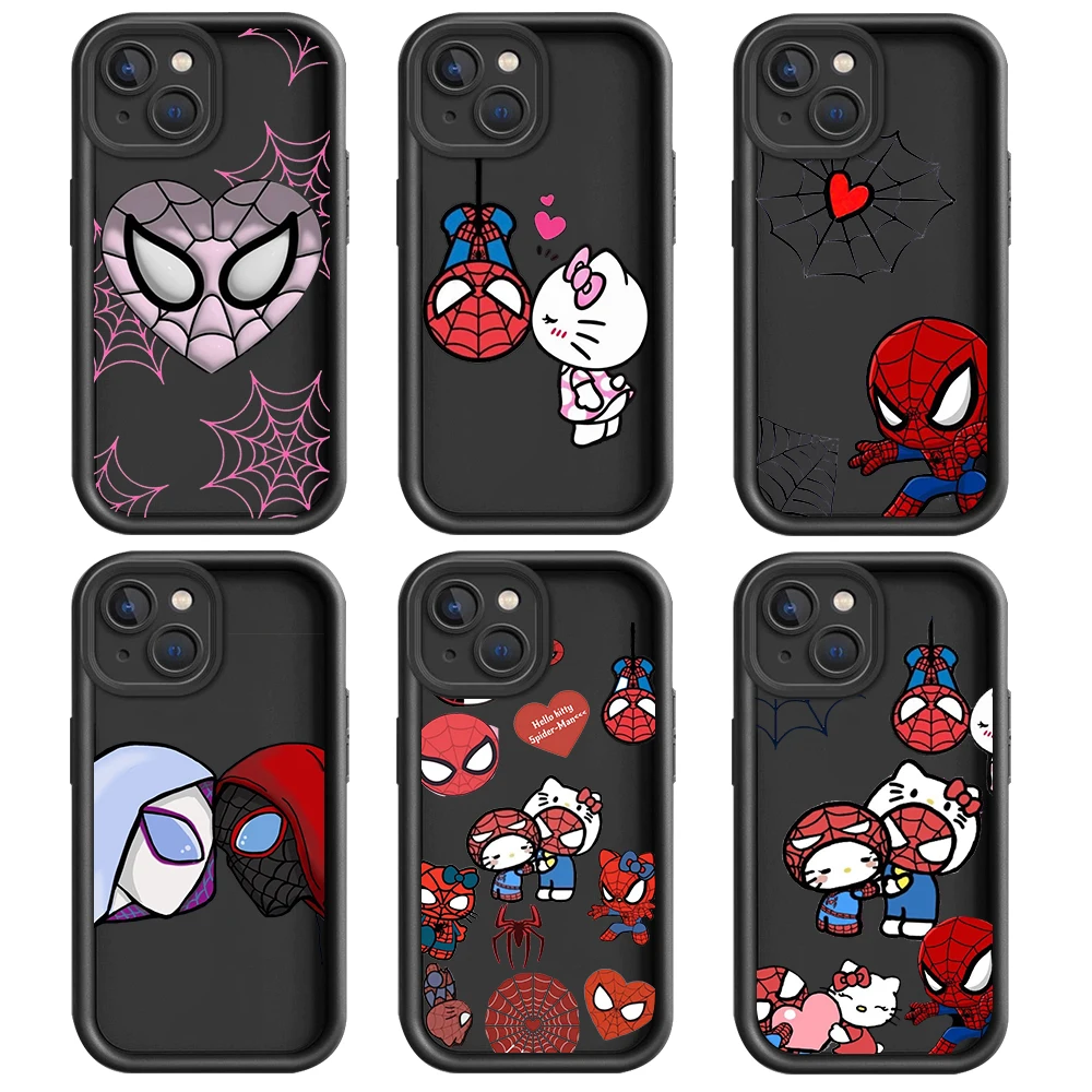 JR-7 M-Marvel Spider Man Cat Phone Case For iPhone XR 8 11 12 13 14 15 Mini Plus Pro Max