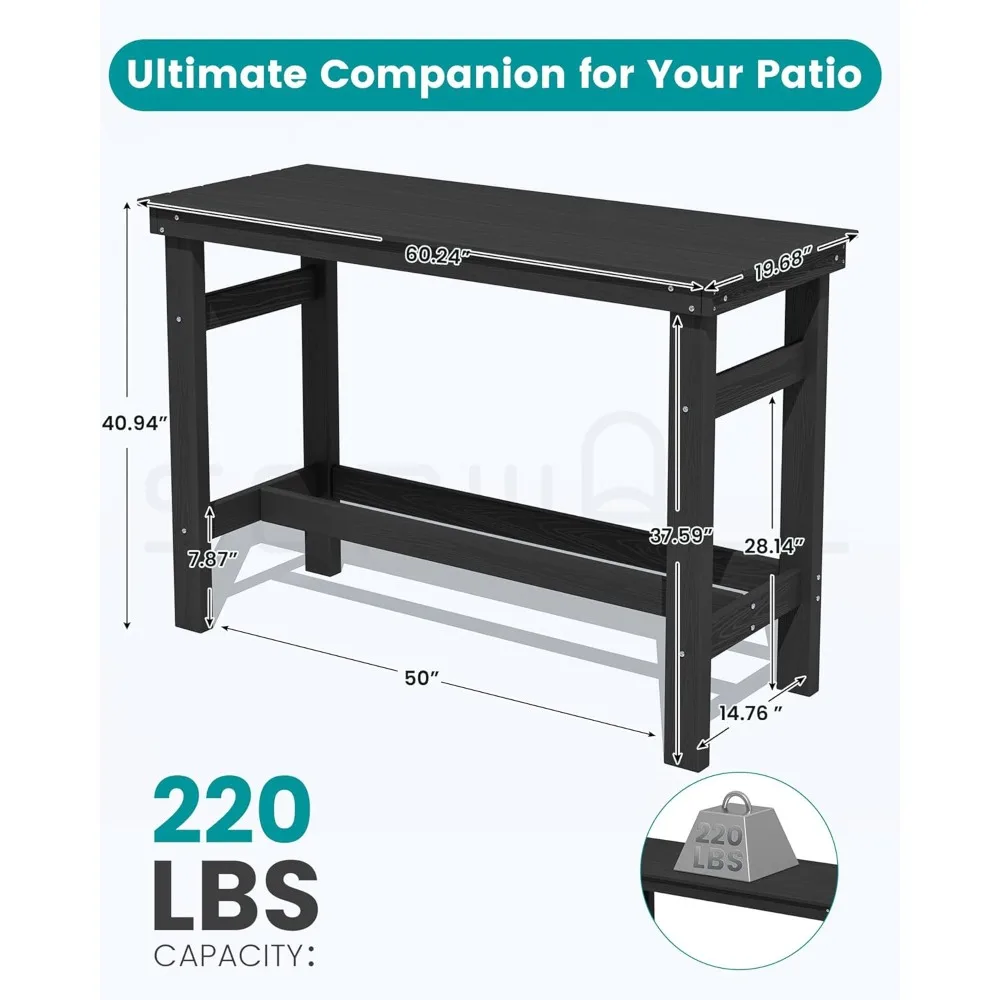 

41" Outdoor Bar Table with 1.6" Umbrella Hole, HDPE Patio Bar Counter Height Table, All-Weather Rectangle Bar Table, Customized