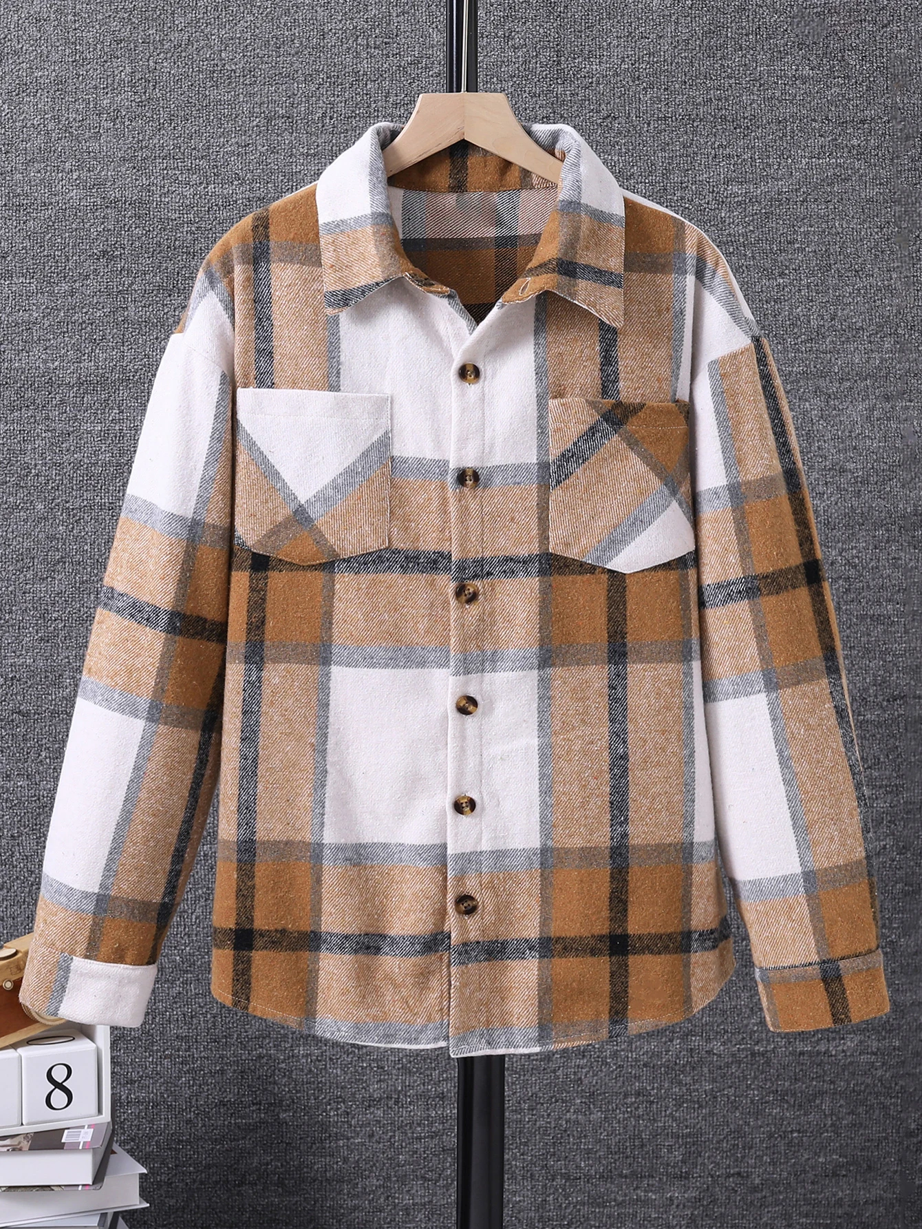 

Мужская футболка с длинным рукавом для подростков, однобортная куртка, клетчатая Повседневная универсальная рубашка с карманами и откидным воротником в студенческом стиле