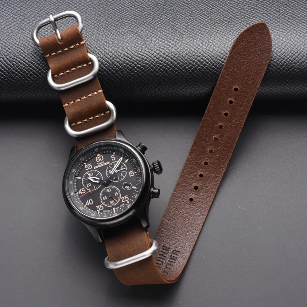 EACHE One Piece Round Rings Crazy Horse Leather Retro Watchbands Watch Straps Bands 18mm 20mm 22mm