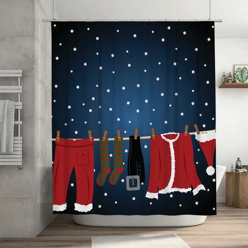 Tu Santa Claus Christmas Shower Curtain Festive Holiday Bathroom Decor Merry Xm…