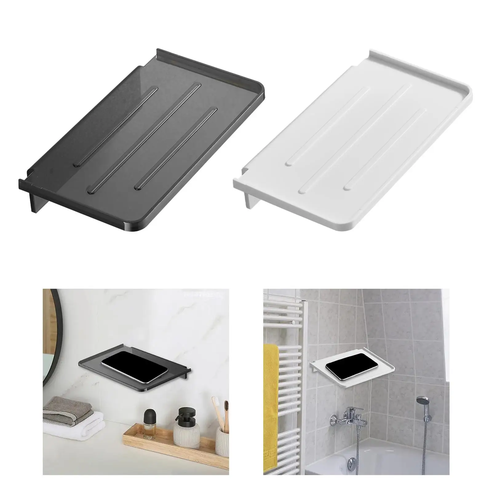 Floating Wall Shelves for Bathroom Phone Holder Toilet Paper Storage Rack No Punching ABS Tray for Bedside Kitchen Office view 6