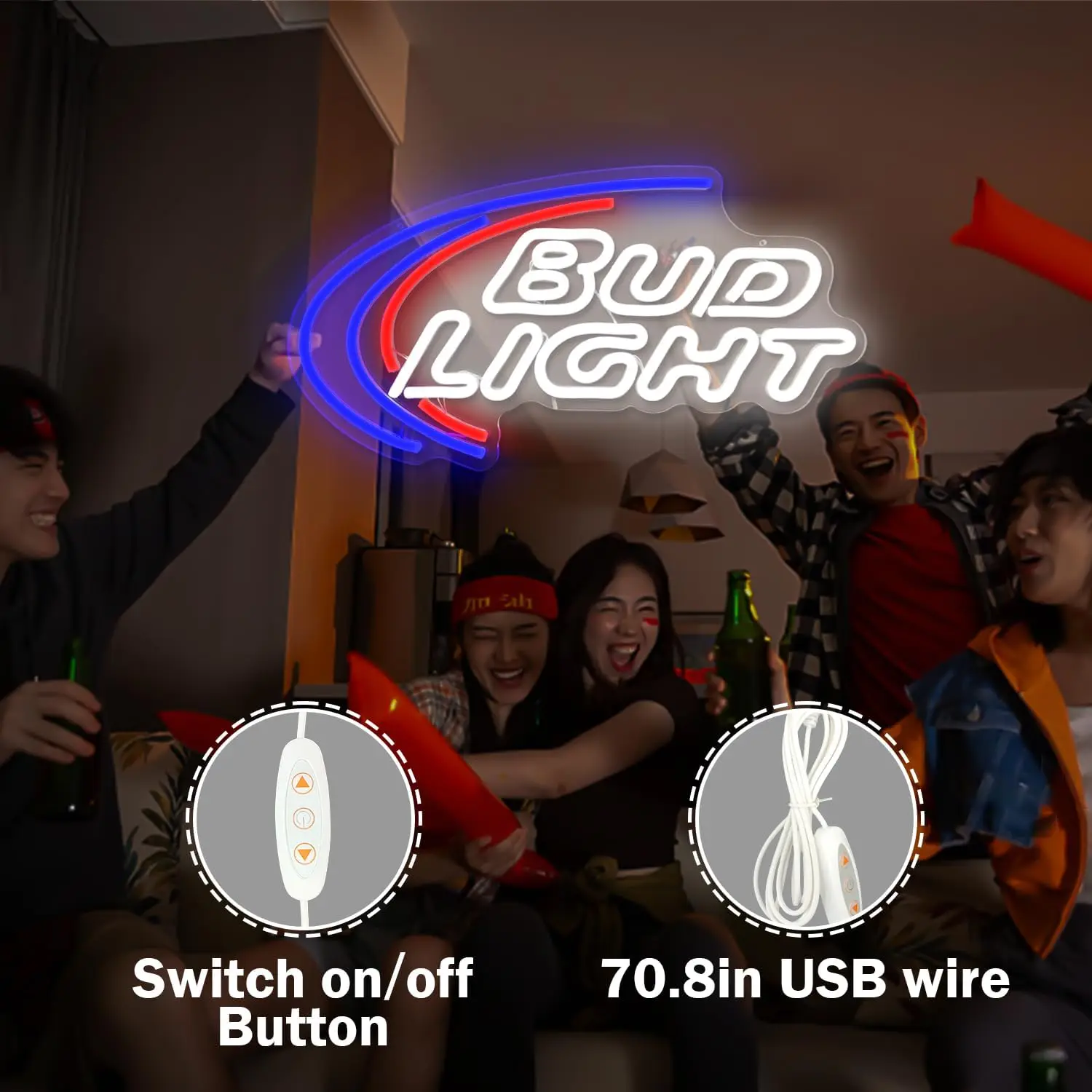 BUD LIGHT USB Powered Led Neon Sign Dimmable Neon Light Wall Decor For Room Decor Party Birthday Handmade Gift Pub Beer Club