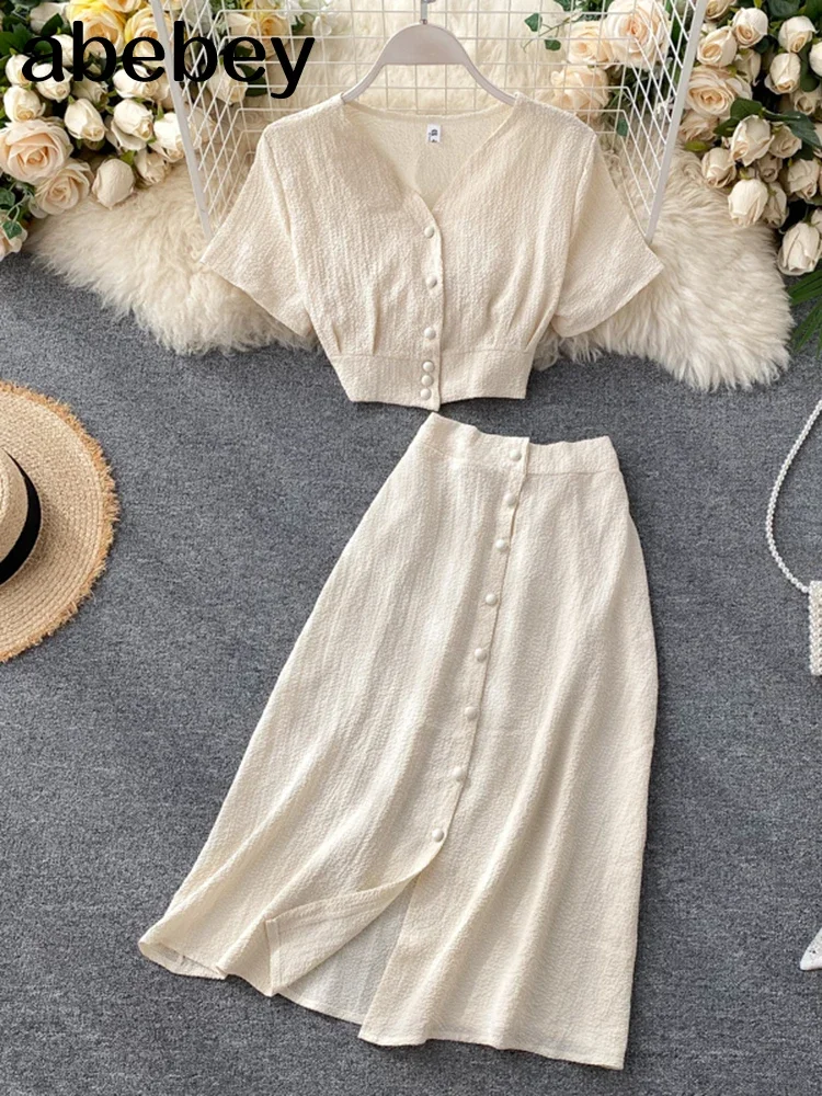 Solid Female Suit 2024 New Single Breasted Slim Wasit Tops and Half-length Skirt Two Piece Sets Womens Outfits 82073