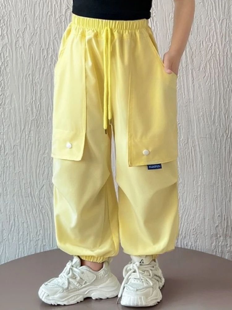 Summer New Kids Dopamine Cargo Pants Thin Boys Girls Hip Hop Jogger Trousers Casual Sports Sweatpants Children Streetwear