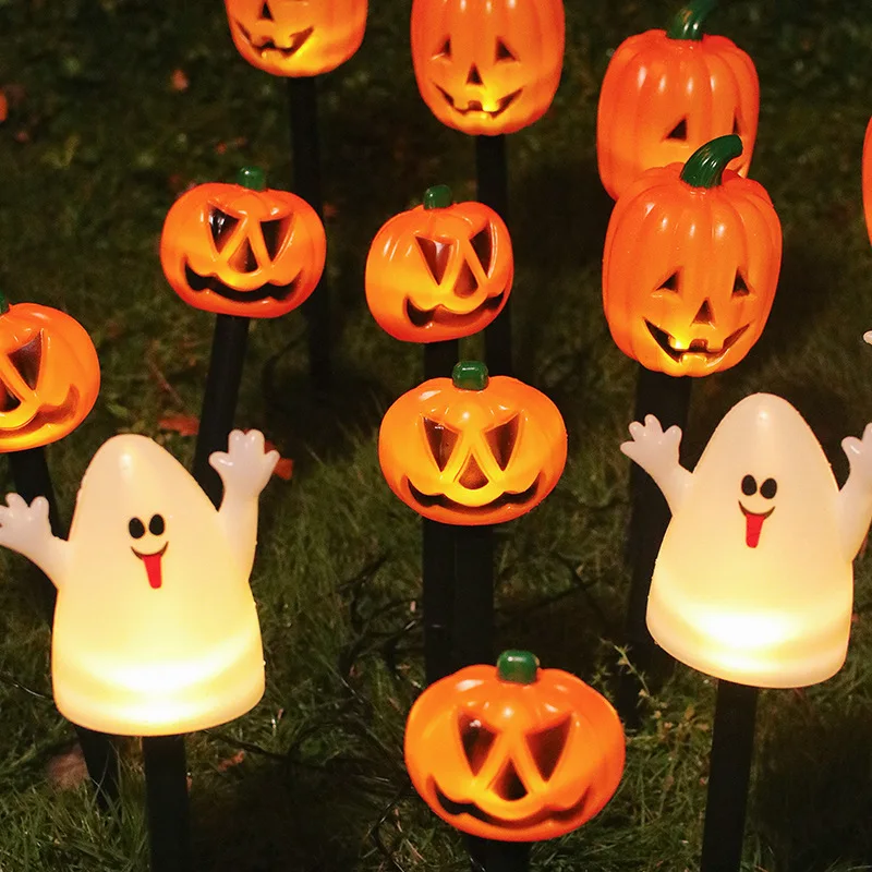 New Halloween Outdoor Garden Waterproof Decorative Light String LED Pumpkin Ghost Solar Plug in Light