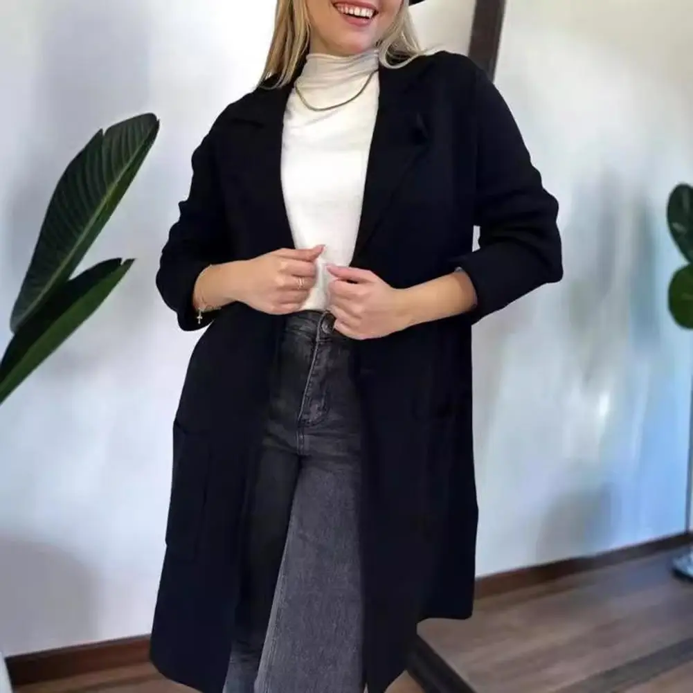 Chaqueta con botones y solapa para mujer, abrigo térmico suelto de longitud media para citas, Primavera, Otoño e Invierno