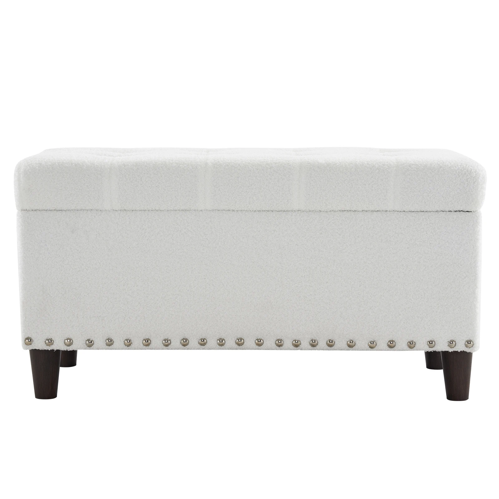 31.5 Inches 80*41*42cm Teddy Velvet With Storage Copper Nails Bedside Stool Footstool Off-White