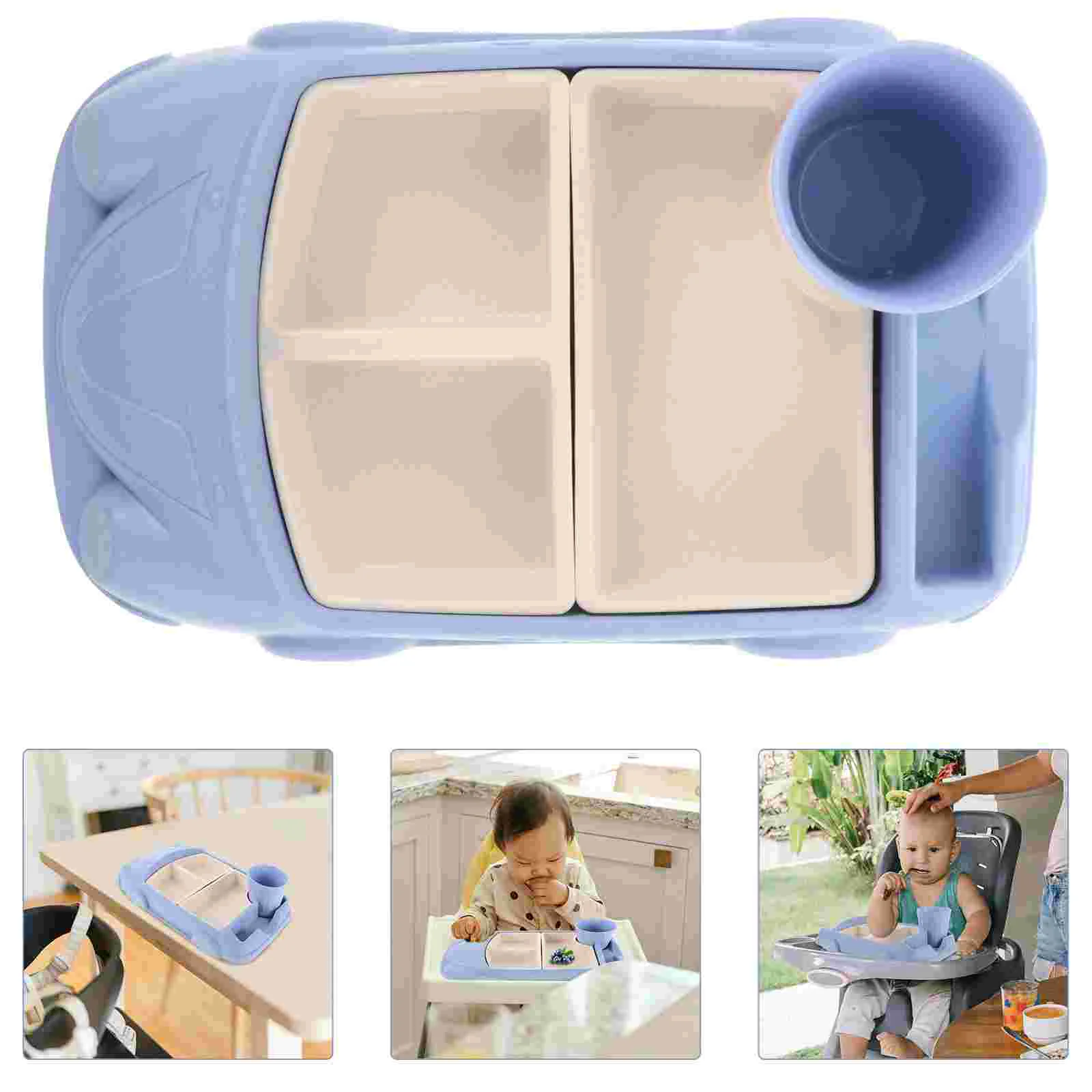 Baby Dishes Separate Plates Tray Tableware Dinner Car-shaped Food with Water Cup Child