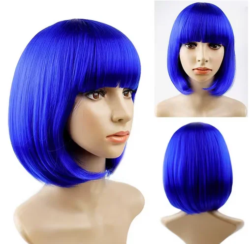 Synthetic Hair Blue Bob Wig with Bangs 12 Inch Royal Blue Wig Short for Women Short Wigs and Halloween Cosplay