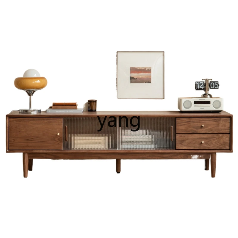 

ZL solid wood rock panel TV cabinet living room floor cabinet black walnut modern simple storage